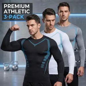 [3-Piece Sports Set] Men's Long-Sleeve Compression Shirt—Quick-drying, breathable, moisture-wicking crew-neck base layer, ideal for outdoor activities and gym workouts outdoorfun
