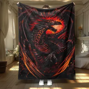 Fire Dragon Pattern Blanket, Dinosaur Print Blanket, Soft Throw Blanket, Air-conditioned Room Blanket, Warm Nap Blanket for Home Office Travel Camping