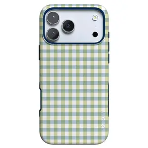 CASELY Pastel Picnic Blue & Green Gingham Case for iPhone 17 16 15 14 13 12 Pro Max & Plus | Cute Fresh Checkered Phone Case | Preppy Spring Summer Aesthetic | Girly Pastel Plaid Protective Case