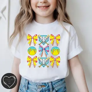 Softball Coquette Drip Youth & K.i.d T-Shirt, Softball Mama Graphic Tee, Respect the Drip Shirt, Game Day Softball Ice Cream Drip Tee, Cute Mom Gift, Soft Cotton Trendy Apparel