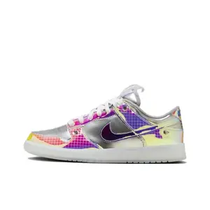 Holographic Iridescent Leather Low Top Skate Sneakers Translucent Matte Outsole Wear Resistant Upper For Street Outfit Party Night Outings