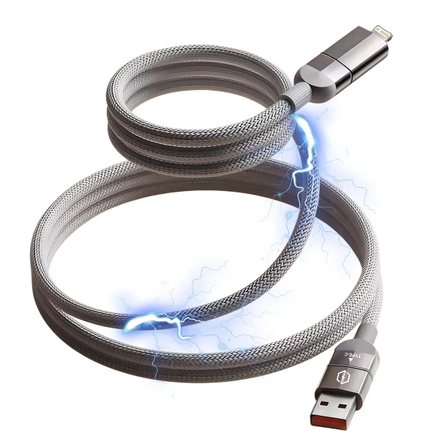 4-In-1 Fast Charging Magnetic Cable, Electronic Mobile Accessory, Compatible with USB a Type-C Lightning, Supports 65w Quick Charge, Super Fast Charging, Anti-Knot Design for iPhone iPad Samsung Laptop, Smartphone