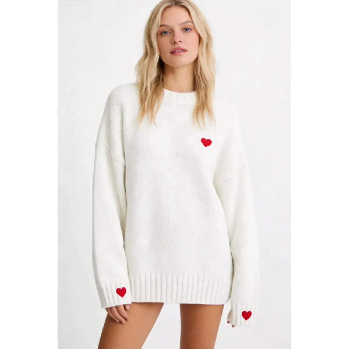 In-Stock Round Neck Valentine's Day Heart Embroidery Lazy Versatile Fabric Pullover Top 100% Polyester Mid Elasticity Crew Neck Fall Winter Casual long sleeve tops women clothes for women vintage sweatshirts jacket for women valentine sweatshirt  tops