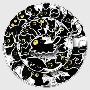 Cute Black Cat Diary Stickers Pack (5–100 Pcs) – Mischievous Black Cat Journal Planner Decals – Waterproof Aesthetic Cartoon Cat Vinyl Stickers for Scrapbook, Laptop, Water Bottle, Phone Case