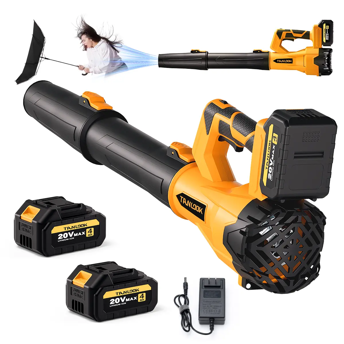 TANLOOK HC8 High-Power Wireless Handheld Cordless Blower - 580 CFM Power, 160 MPH, 2×4Ah Batteries, Adjustable Speed, Portable Handheld Blowers for Garden Leaf & Snow Removal, Autumn/Winter Care Tool