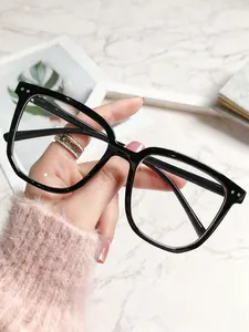 Women's Plastic Geometric Large Frame Glasses, Minimalist Casual Style, Flat Lens, Fashion Daily Wear Eyewear Accessories, Square Frames Glasses