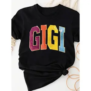 Plus Size, Women's Casual "Gigi" Graphic T-Shirt - Short Sleeve Crew Neck, Vibrant Colorful Print, Soft Fabric, Perfect for Spring & Summer, Weekend Style, Everyday Tee, Trendy Top, Comfortable Fit, Breathable Shirt, Stylish Blouse, Printed Top, Fashion L