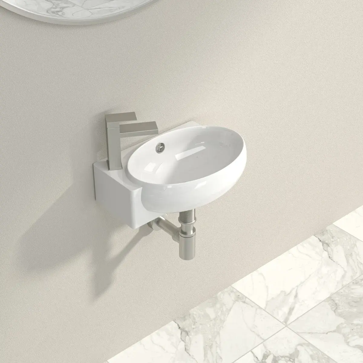 Logmey 16.5" L x 11" W Modern Oval Shape Wall-Mount Floating Bathroom Sink, White Porcelain Ceramic Basin with Water Overflow, Stain-Resistant for Home & Restaurant Use, Home Improvement Fixture,modern bathroom design