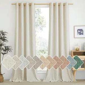 Natural Linen Curtains 84 inch Long 2 Panels Set Grommet Top Thick Linen Burlap Semi Sheer Vertical Drapes Privacy Assured with Light Filtering for Bedroom Living Room W55 x L84 Solid Design Easy Installation