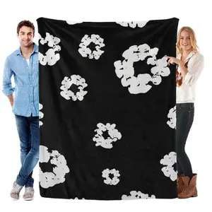 Luxury Cozy Black D-Denim Flannel Blanket with Unique White T-Tears Prints, Soft Plush All-Season Throw for Sofa, Bed, Modern Home Decoration,Perfect Birthday, Christmas, Halloween Gift rug manta para frío mellow cloud psychedelic decor envy heating burge