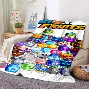 Blox Fruit 3D Cartoon Game Blanket Ultra Soft Flannel Cozy Warm Bedroom Couch Sofa Home Travel Picnic Office Throw Cover Decor Decorative Throw Perfect Birthday Gift Christmas Gift for Kids Teens Boys Girls Gamers Roblox Adventure Style