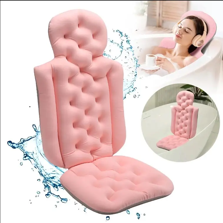 Full Body Bath Mats Pillow for Bathtub, Thick Bathtub Cushion, Luxury Tub Pillow for Bath for Headrest Neck and Back Support Pink 51" x 16"