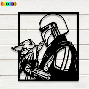 1pc Avant-Garde Mandalorian and Baby Yoda Metal Wall Art, Statue Mural, Modern Abstract Art, Iron Craft, Perfect for Living Room, Lounge, Outdoor Space Decor, Artistic Metalwork, Christmas Decor, Ideal Gift for Trend Seekers, Decoration