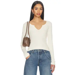 RE/DONE V Cut Baby Long Sleeve Tee in Vintage Ivory