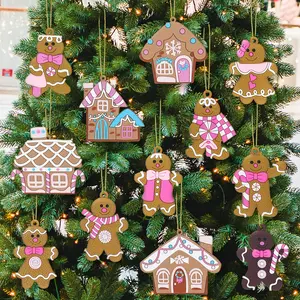 [Colorful | Festive] 12pcs Colorful Gingerbread House & Man Ornaments | PVC Hanging Decorations, Festive Christmas Decor, Holiday Party