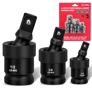 Impact Universal Joint-Socket Swivel Set: 3-Piece 1/2", 3/8", 1/4" Flexible Socket Swivel Set Premium CR-MO Steel U Joint Socket Adapter Wobble Socket Set Tool Hardware Heavy Duty