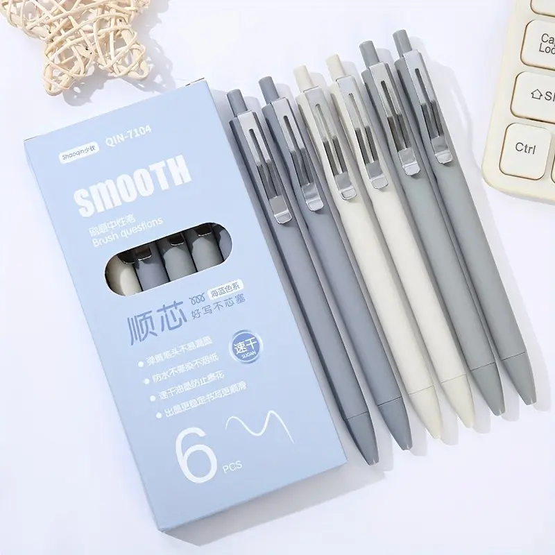 6pcs Morandi Quick-Dry Click Pens, High-Quality Signature Pens, St Exam Pens, Smooth Writing Inkless Pens, Back-To-School Supplies, Aesthetic Pens