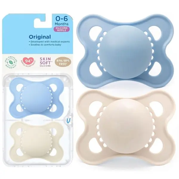 Baby Pacifiers for Newborns 0-6 Months BPA-Free Silicone Baby Binky, Soft Skin-Like Nipple, Orthodontic Infant Pacifier, Easy Clean Soothing Pacifiers for Breastfed Babies, 2 Pack with Sterilizer Case