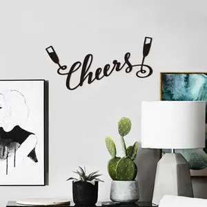 "Cheers" Metal Wall Decoration, Wrought Iron Wall Hanging, Champagne Glass-shaped Metal Ornament, Bar Metal Sign.
