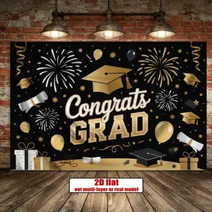 Summervibes 2D Flat - 2D Flat - 2D Flat Banner, 1pc, Black-Themed Graduation Party Background Decoration Background Photo Props, 90.55X70.8Inch Polyester Banner Decor, Home Decor, Room Decor, Wall Decor,