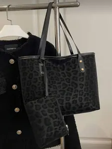 New Large Capacity Leopard Print Faux Leather Tote Bag, Dual Handle Design, Commute Work School, Casual Business Style, Young Women, Commuter Tote Bag