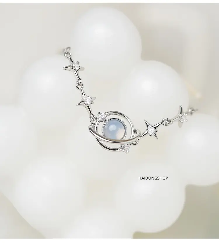 Celestial Charm Bracelet, exquisite starry sky planet wrist jewelry with a premium copper pendant, equipped with an adjustable extension chain made of 925 sterling silver; a sweet, sentimental jewelry gift perfect for mom and daughter’s everyday casual ou
