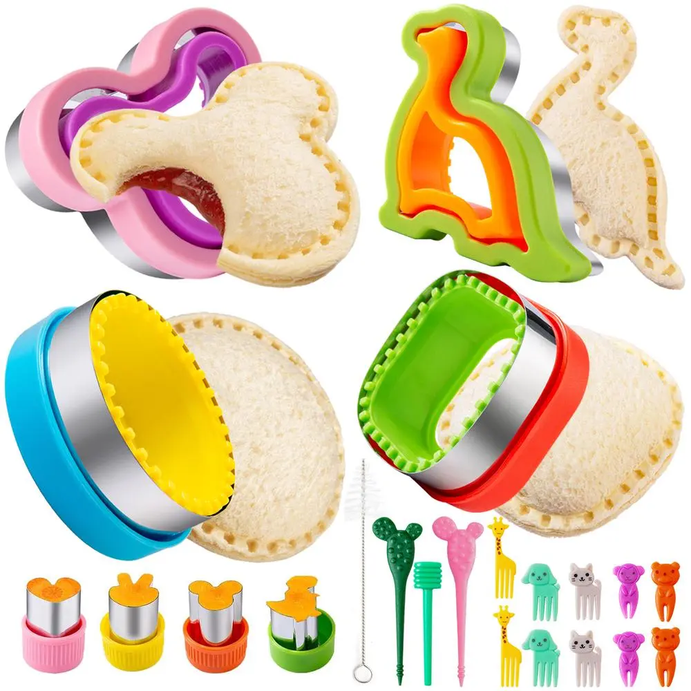Sandwich Cutter for Kids Dual Use Play Dough & Real Food Mold Kit, Identical Dinosaur Heart Star Shapes for Clay Craft and Daily Breakfast Prep lunch box