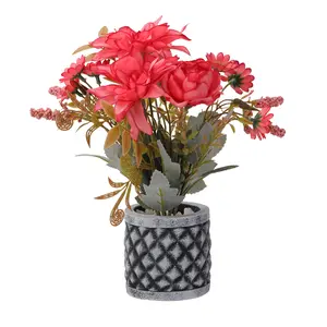 Artificial Flower Arrangement with Textured Pot – Faux Floral Decor for Home & Office