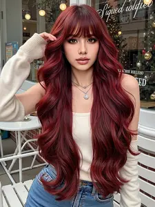 Women's Long Curly Synthetic Fiber Wig, Beginner Friendly Wig, Wine, 30 Inches Straight Hair Design, Perfect for Daily Wear & All Seasons