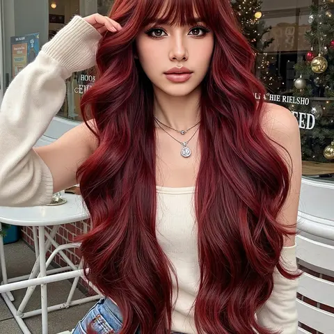 Women's Long Curly Synthetic Fiber Wig, Beginner Friendly Wig, Wine, 30 Inches Straight Hair Design, Perfect for Daily Wear & All Seasons, Machine Made Wigs, Synthetic Material Wigs