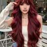 Women's Long Curly Synthetic Fiber Wig, Beginner Friendly Wig, Wine, 30 Inches Straight Hair Design, Perfect for Daily Wear & All Seasons, Machine Made Wigs, Synthetic Material Wigs