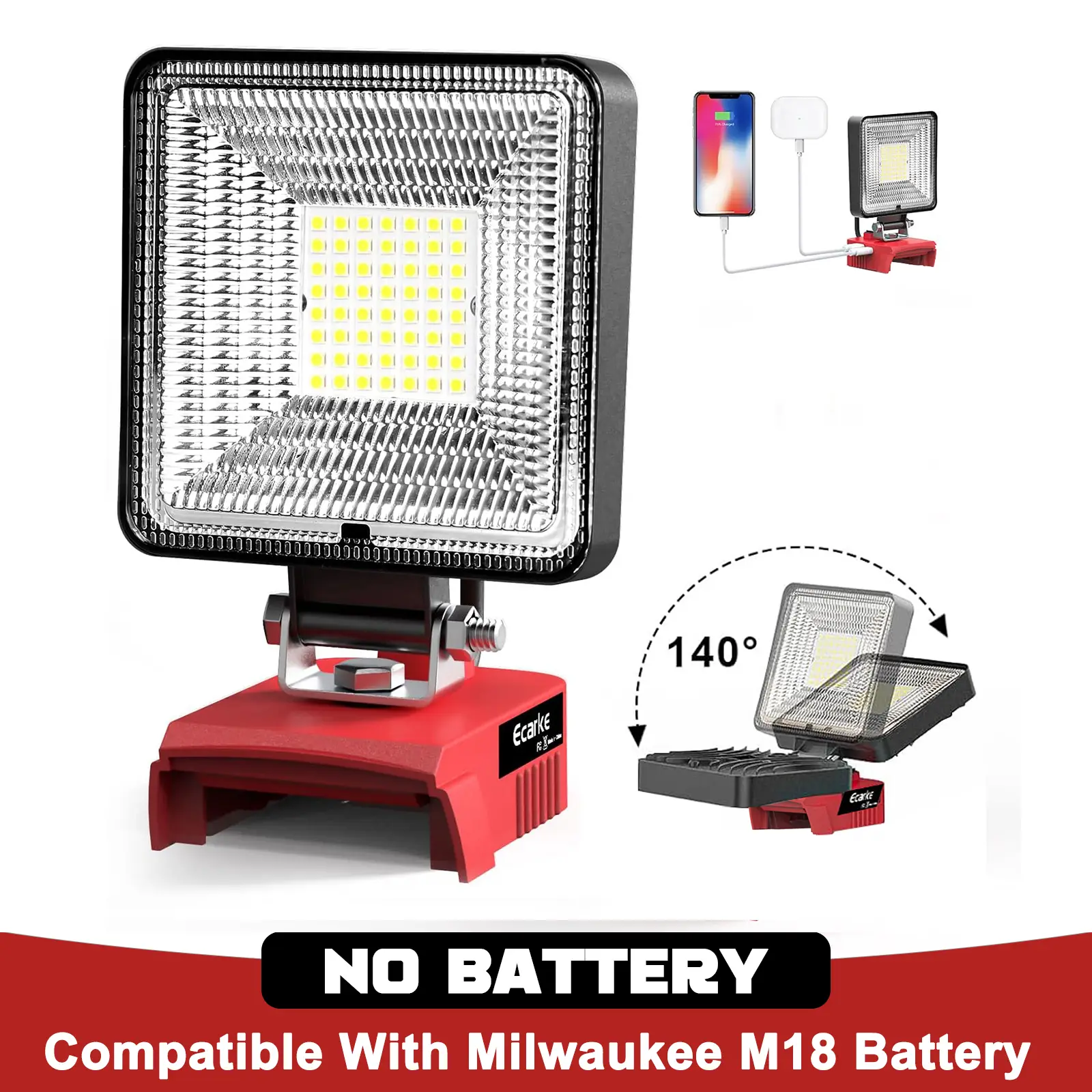 Led Work Light for Milwaukee M18 Li-ion Battery, Battery NOT Included, Cordless flashlight 27W 2700 Lumens with Low Voltage Protection, USB & Type-C C