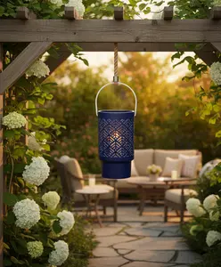 Lightscapes 8IN LED Herringbone Ceramic Lantern with Decorative Cutouts for Warm Glow and Subtle Shine