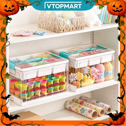 [Video Only]Vtopmart 1/2/4Pack 24QT Adjustable Craft Storage Boxes with Removable Trays & Dividers, Water&Dust Proof Organiser Container for Arts and Crafts Preschool Supplies PlayDough Nails Polish Toys Hiar Bows Hair Supply, Halloween GiftIdea