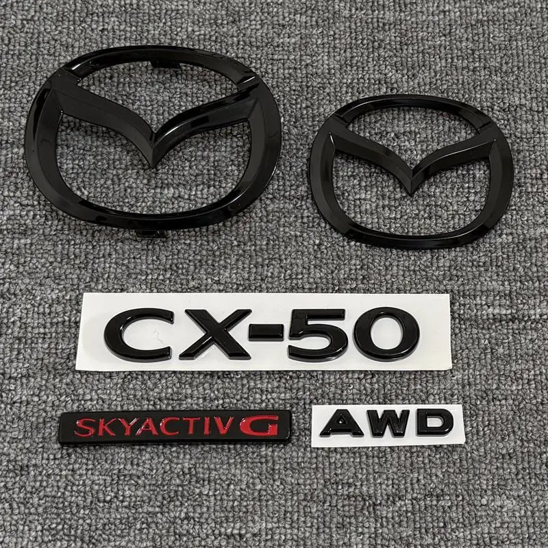 For Mazda CX-50 Logo glossy black carbon 3D Body Replaced Sticker Rear Tail Refitting Decoration Plastic Car Front Trunk Emblem