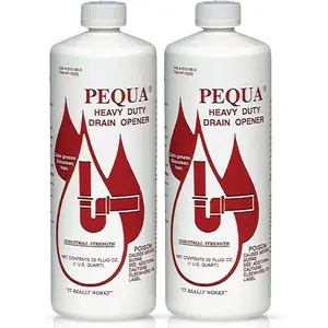 PEQUA INDUSTRIES P-10232 Pequa Heavy Duty Drain Opener, Non-Acid, Fast-Acting Formula, Industrial strength Drain Cleaner for Sinks, Tubs, Septic Tanks - 32 Oz (Pack of 2)