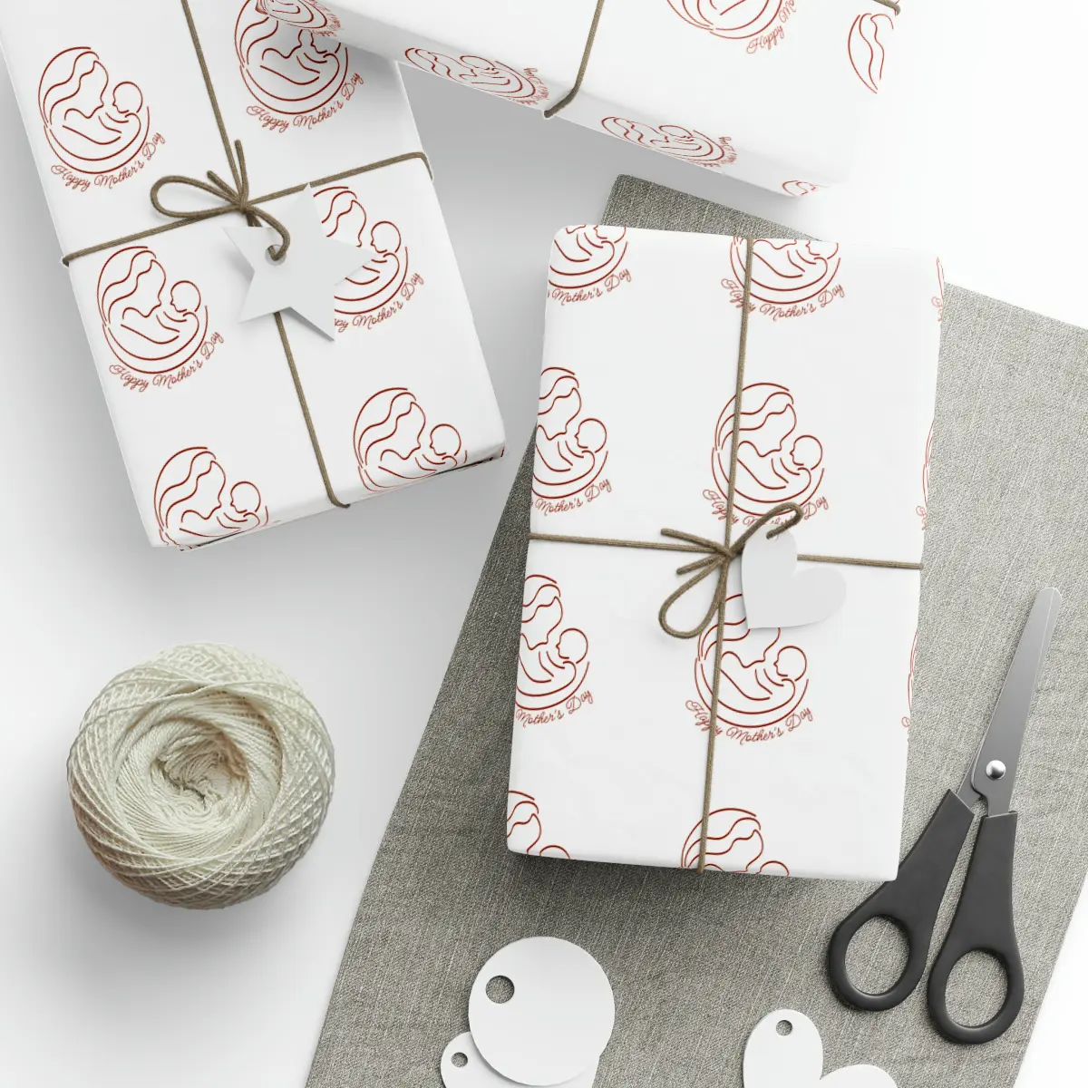 Happy Mother's Day Red and White - Wrapping Paper - High Definition Print - Glossy Finish - Neatly Rolled for Perfect Delivery