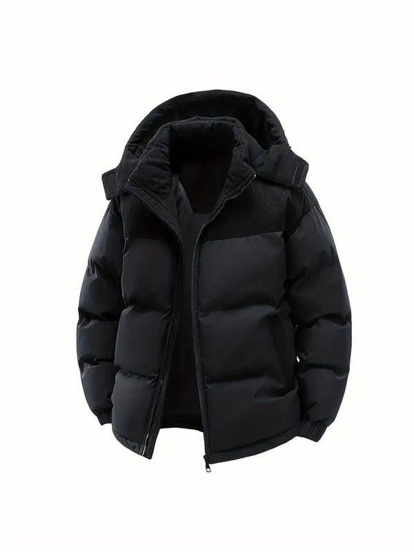 Men's Winter Hooded Jacket Cotton Coat with Removable Hood Warm Colorblock Couple's Youth Outdoor Cotton-Padded Top