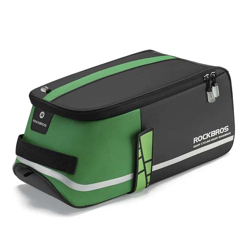 ROCKBROS Bike Rear Rack Bag Bike Trunk Bag Reflective Bicycle Rear Seat Saddle Bag Cycling Luggage Panniers with Shoulder Straps, Green Rain Cover