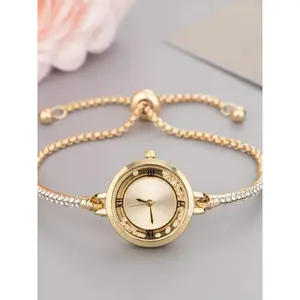 Women's Elegant Rhinestone Decorated Slide Adjustable Quartz Watch, Exquisite Trendy Wristwatch, Fashionable Watch for Women As Gift without Box