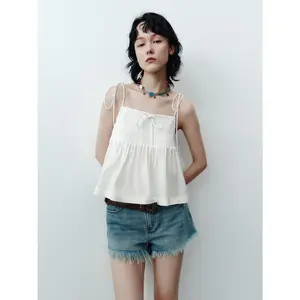 UR Women's Minimalist Elegant Cotton Fabric Sleeveless Spaghetti Strap Cami Tank Top - Casual Everyday Wear, Gentle Care Clothes (UYU250050)
