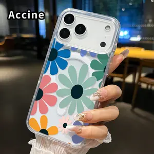 Transparent Magnetic Phone Case for iPhone 17 16  Pro Max Plus 15 14 13 12 11 Air E Floral Delight Dream  Pattern Acrylic Back Soft Edge Anti-Slip Hard Shell