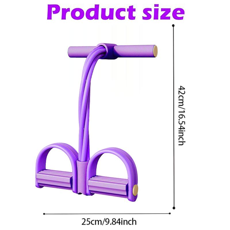 Multifunctional Pedal Resistance Band, 4-TubeStretch Band with Handle, Fitness ShapingYoga Exercise Equipment, Natural RubberTension Rope, for Abdominal, Leg, Arm, BackSlimming Training（Purple）