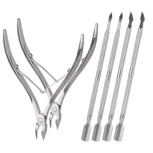 2 Set Cuticle Trimmer with Cuticle Pusher and Cutter Stainless Steel Manicure Kit for Women Fingernails and Toenails