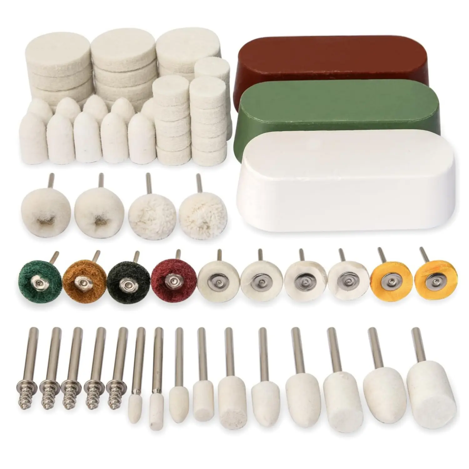 72-Piece Dremel Polishing Buffing Kit with 1/8 inch Shaft, Polishing Compound, 10pcs*0.37inch Polishing Wheel, 2pcs*Cashmere Grinding Head, Mandrels for Jewelry, Car Wheels, Home Improvement Tools