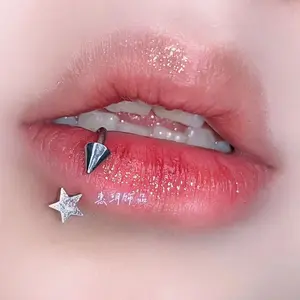 Pentagram Pointed Cone Head Round Head Lip Ring Horseshoe Ring C Ring Titanium Steel External Thread Puncture Jewelry Punk Personality Trendy Cool