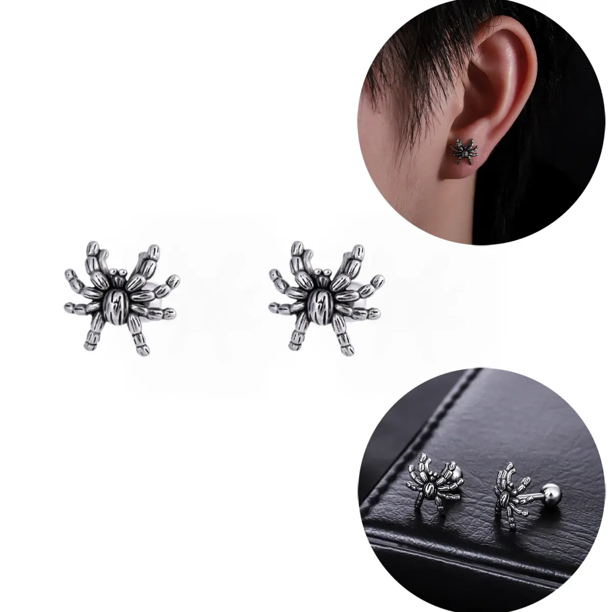Halloween Spider Earrings Stainless Steel Hypoallergenic Spider Ball Back Earrings External Ear Piercings for holloween