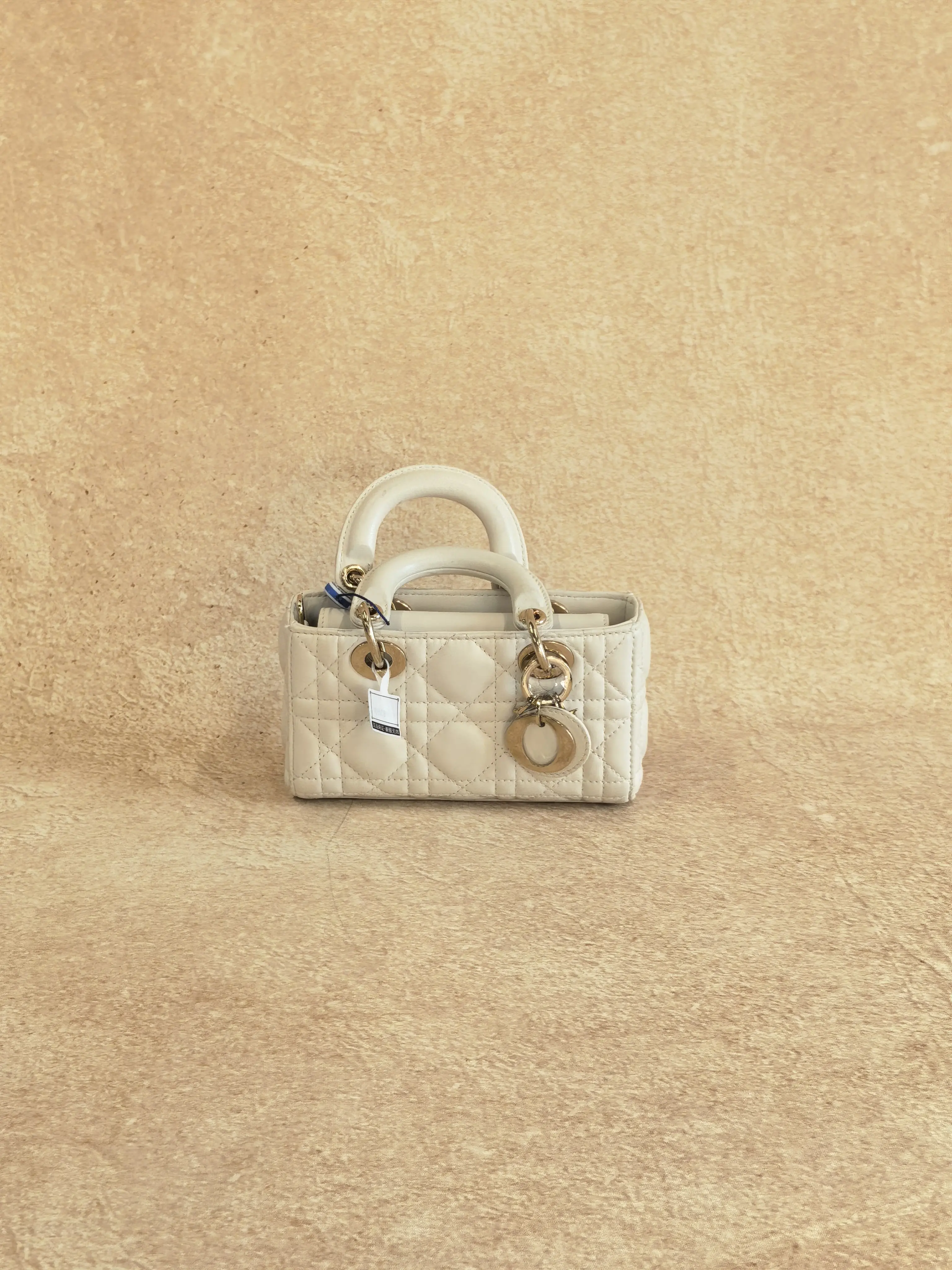 Pre-owned Dior Christian Lambskin Cannage Micro Lady D Joy Latte