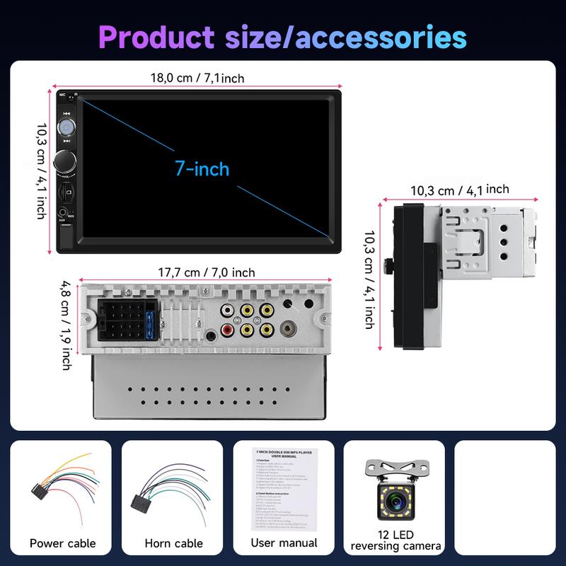 7'' Car Stereo Single Din Wireless Carplay HD Touch Screen Android Auto, Car Radio with Bluetooth YouTube Video Playback Mirror Link FM/EQ USB/AUX/TF/SWC/MIC Car Audio Receiver Backup Camera, car stuff