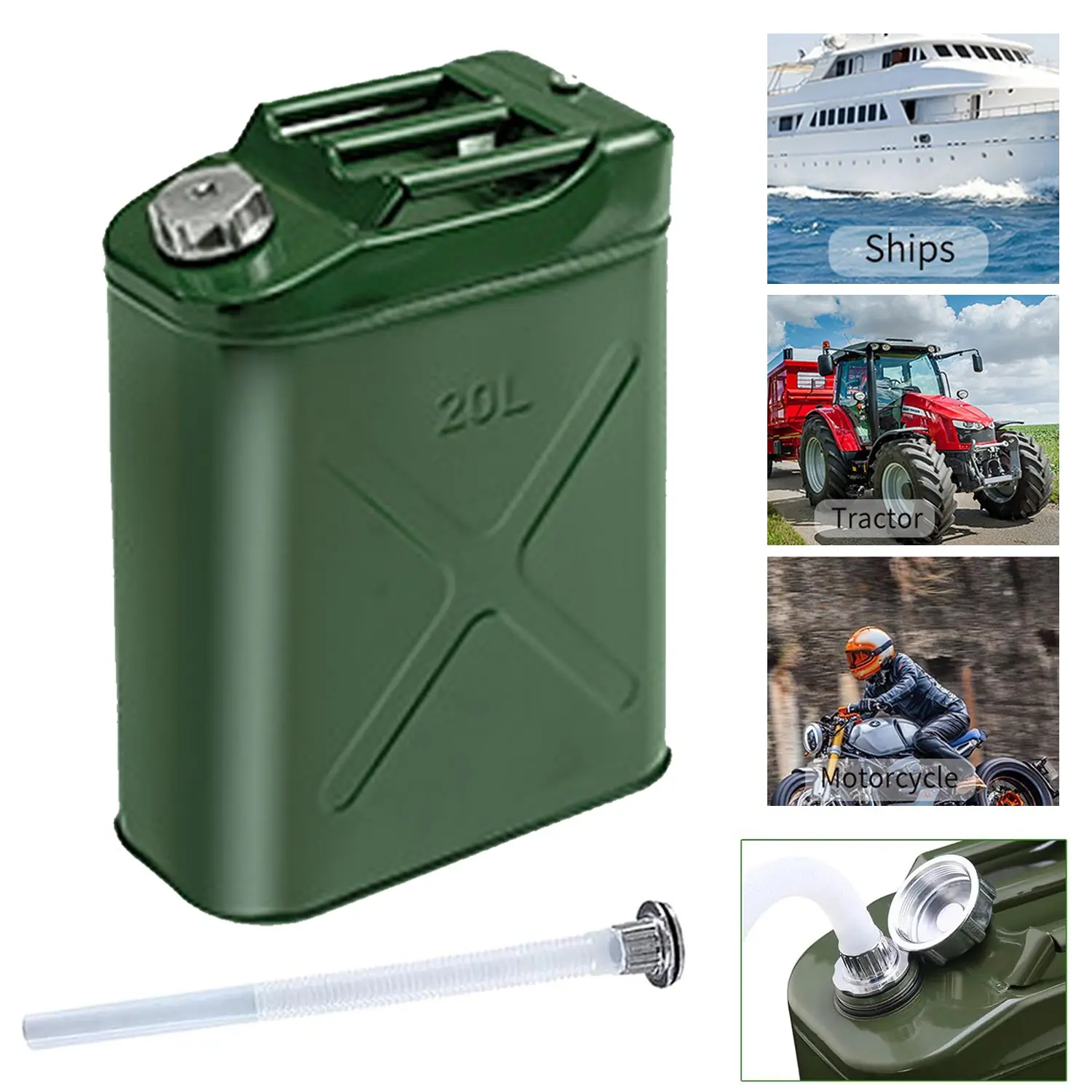 5 Gal-20L Steel Emergency Backup Gas Fuel Can for Camping & Hiking Outdoor Storage